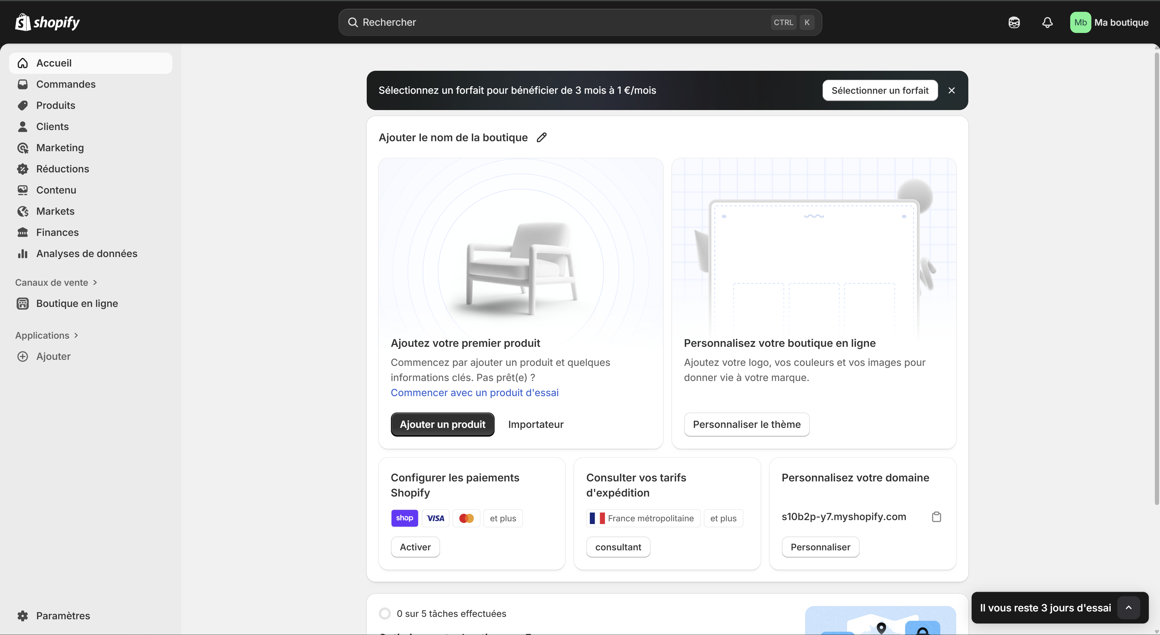 Tableau de bord Shopify 2025 configuré par EasyShopBuilder